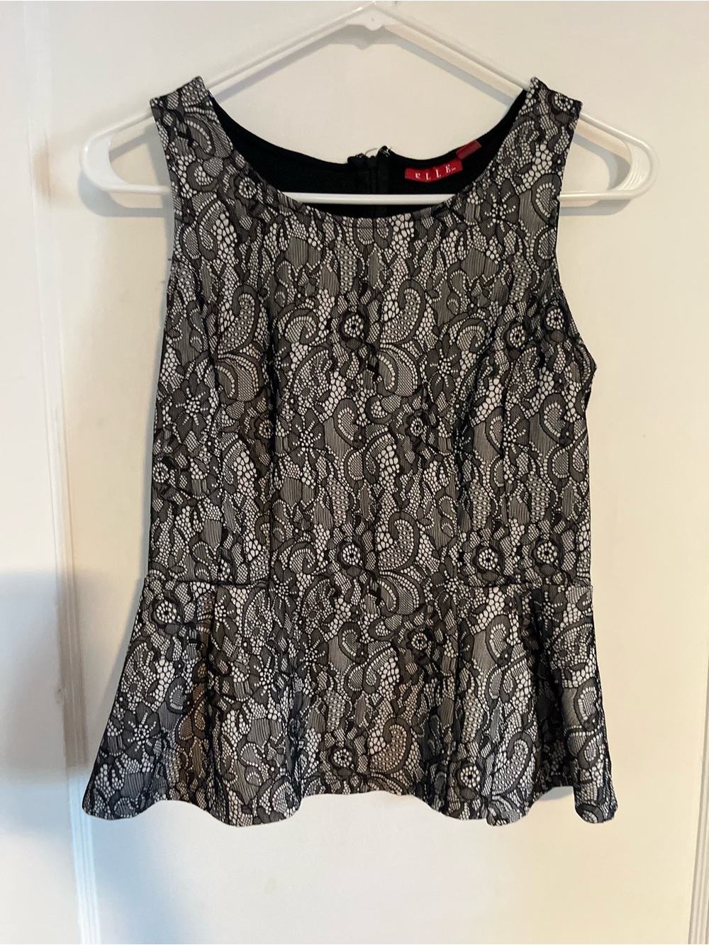 ELLE Black and White Lace Peplum Tank